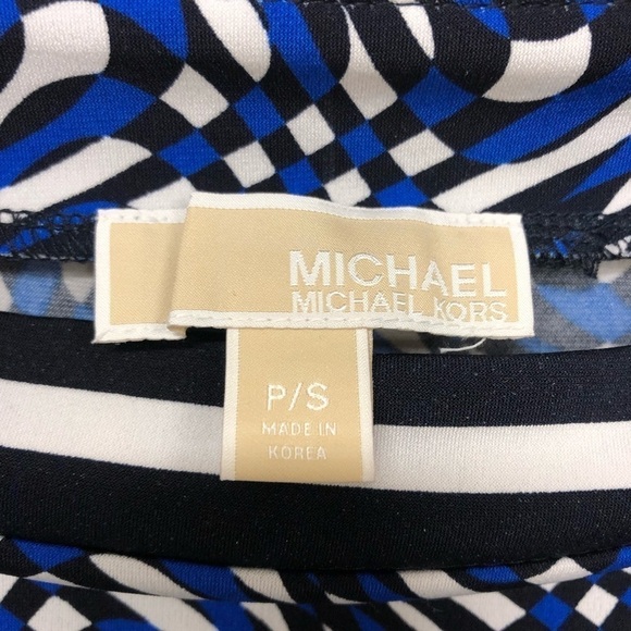 MICHAEL KORS MERCEER LONG SLEEVE BORDER PRINT SLINKY JERSEY SHIFT DRESS PETITE S - Picture 3 of 6